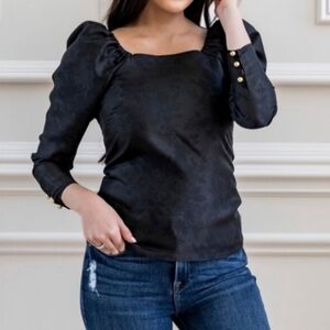 RACHEL parcell black puffer sleeve blouse floral size Medium